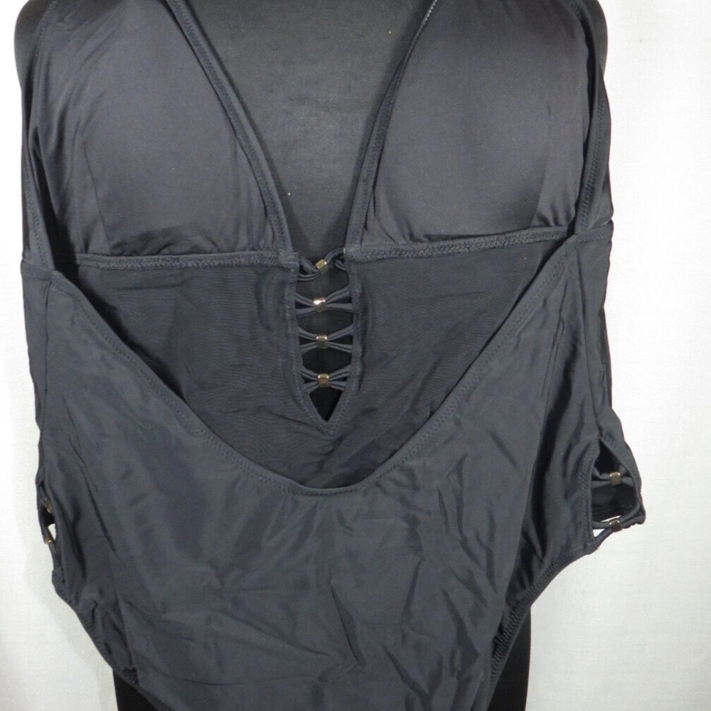 City Chic Black Plunge One-Piece Swimsuit with Lace-Up Front - Picture 3 of 8